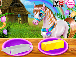 Pony cocinando pastel de arcoíris