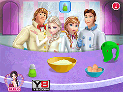 Família congelada cozinhando bolo de casamento