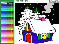 Coloriage maison en forêt d'hiver