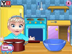 Bebé Elsa cocinando helado