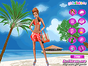 Süsses hispanisches Mädchen auf dem Strand kleiden oben an