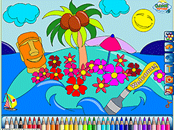 Coloriage Île Paradisiaque Tropicale