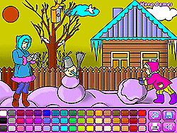 Coloriage promenade hivernale